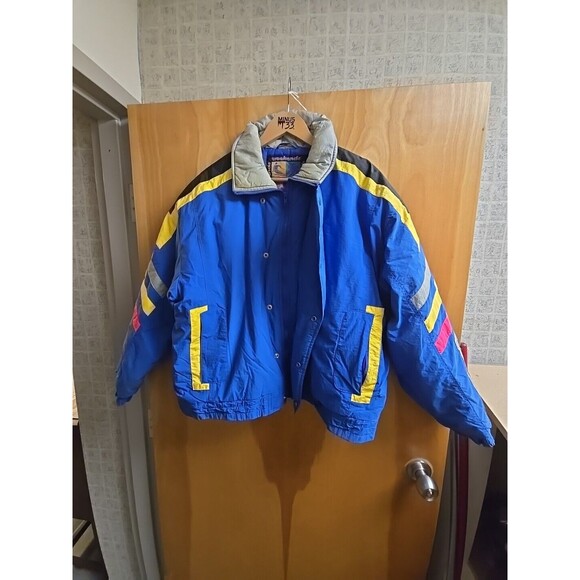 VTG Weekends Adventure Jacket Men L Yellow Reflective Colorblock 90s Ski Coat